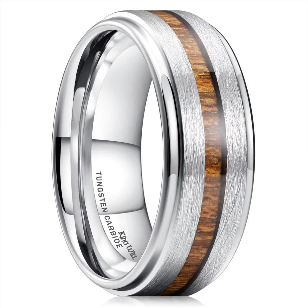 imageKing Will Nature Koa Wood Inlay Tungsten Carbide Wedding Ring 8mm SilverBlackGoldGreenRose GoldBlue Wedding Band for Men High Polished Anniversary Rings Comfort Fit Size 615SilverWood