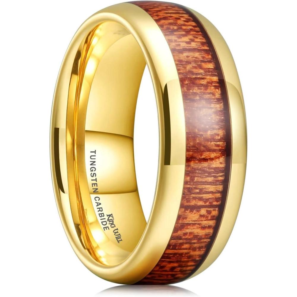 imageKing Will Nature Koa Wood Inlay Tungsten Carbide Wedding Ring 8mm SilverBlackGoldGreenRose GoldBlue Wedding Band for Men High Polished Anniversary Rings Comfort Fit Size 615Gold