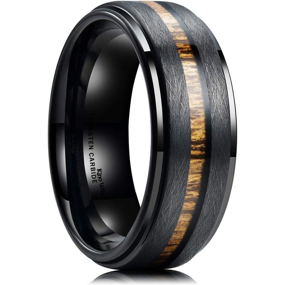 imageKing Will Nature Koa Wood Inlay Tungsten Carbide Wedding Ring 8mm SilverBlackGoldGreenRose GoldBlue Wedding Band for Men High Polished Anniversary Rings Comfort Fit Size 615Blackwood