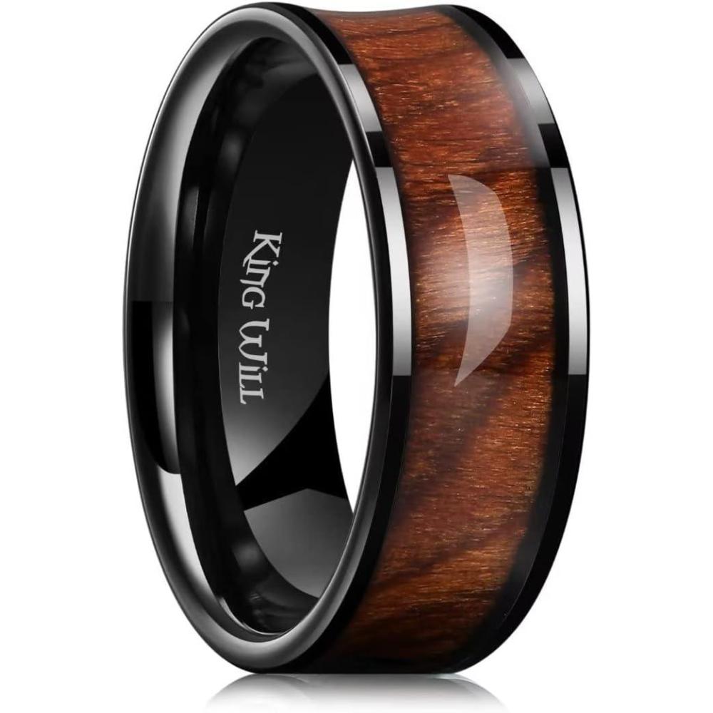 imageKing Will Nature Mens Wooden Wedding Band 78mm Black Mens Ceramic Wedding Ring with Polished Finish Brown Wood Inlay Comfort Fit Size 7148mm Brown Cherry Wood