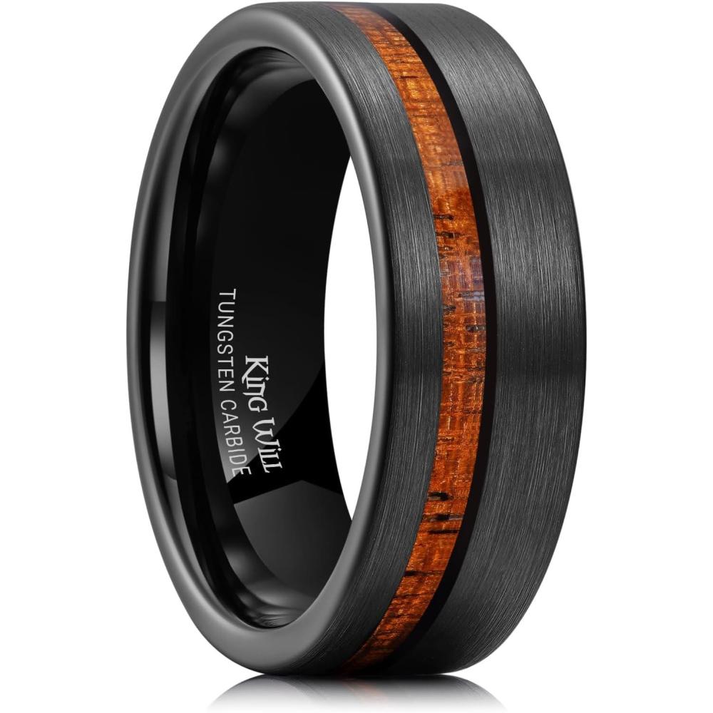 imageKing Will Nature Tungsten Carbide Wedding Band 7mm SilverBlack Tungsten Ring with Wood Inlay Comfort FitBBlack