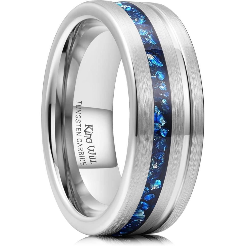 imageKing Will Nature Tungsten Carbide Wedding Band 7mm SilverBlack Tungsten Ring with Wood Inlay Comfort FitSilverMeteorite