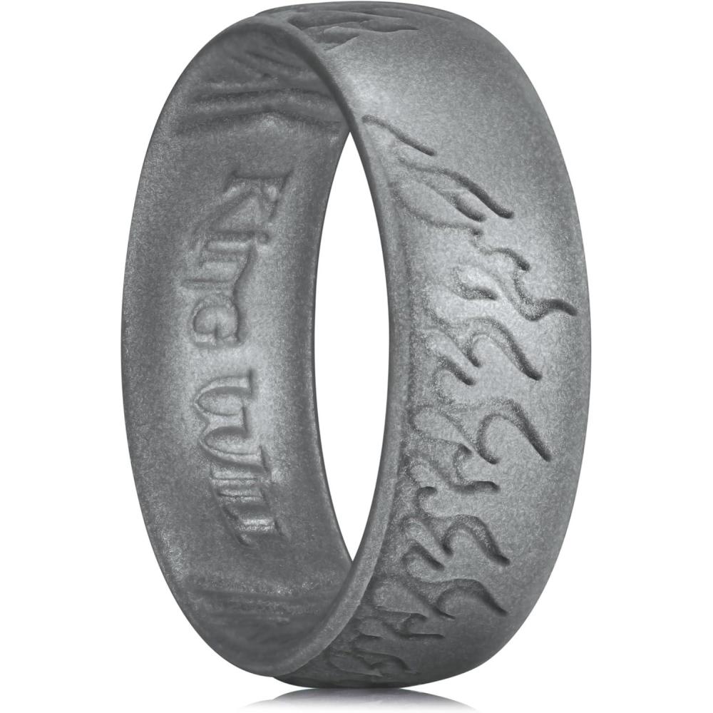 imageKing Will Silicone Ring for Men and Women 18mm Ultra Thick 66mm Width Dome Metallic Style Comfort Fit  Breathable Durable Flexible Wedding BandMetallic Dark Gray