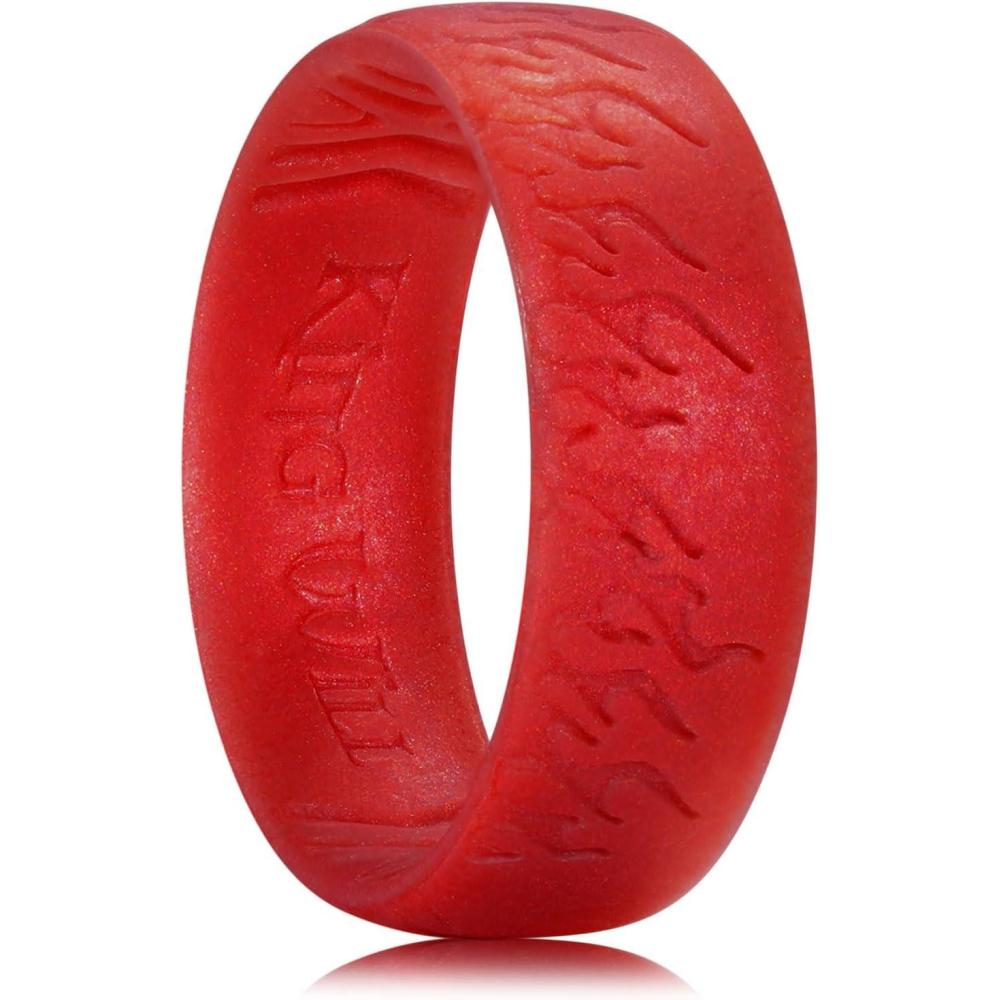 imageKing Will Silicone Ring for Men and Women 18mm Ultra Thick 66mm Width Dome Metallic Style Comfort Fit  Breathable Durable Flexible Wedding BandRed