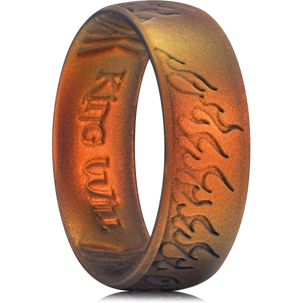 imageKing Will Silicone Ring for Men and Women 18mm Ultra Thick 66mm Width Dome Metallic Style Comfort Fit  Breathable Durable Flexible Wedding BandSunset Orange