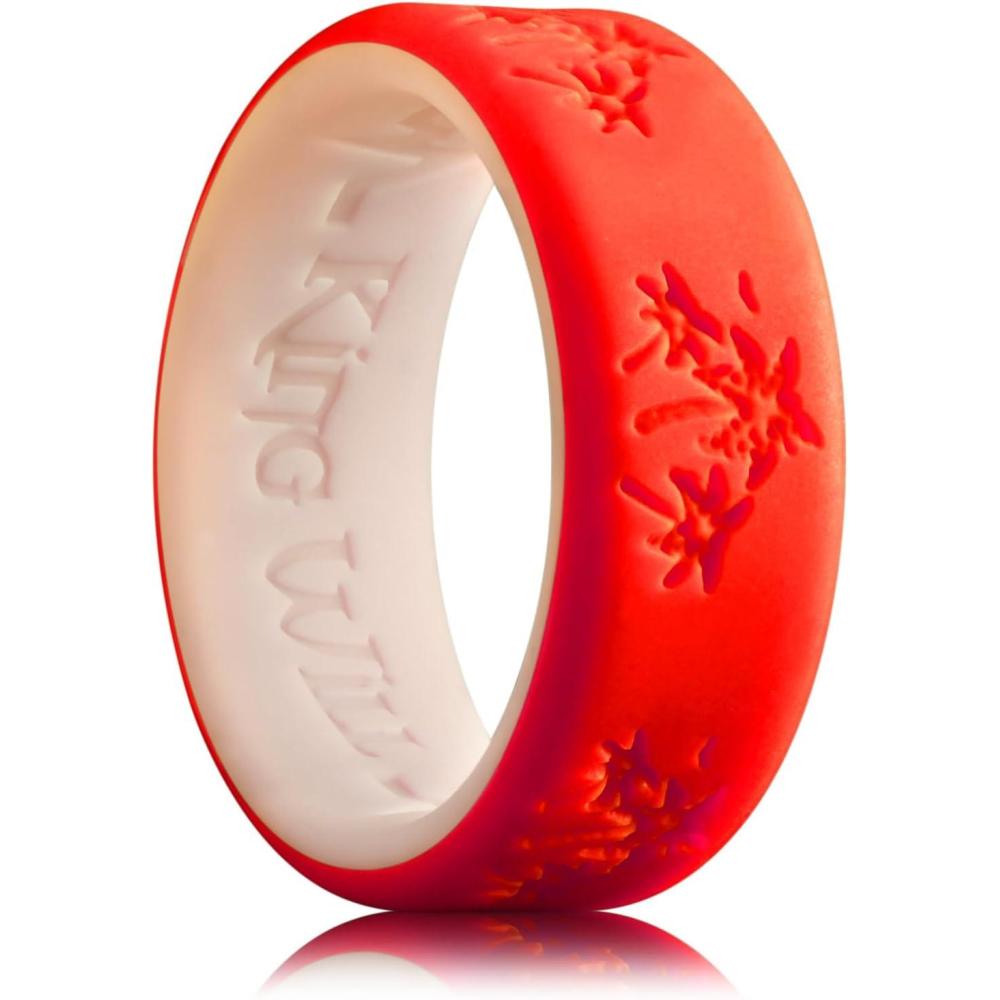 imageKing Will Silicone Rings For Men Rubber Wedding Bands with Unique Mountain Peak Design Multiple Colors 8mm Wide 22mm Thick Comfort Fit Size 713Red  Orange yellow Coconut tree