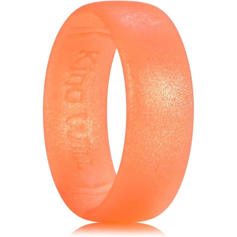 imageKing Will Silicone Wedding Band for Men Women 18mm Ultra Thin Ring 3 Packs in CamouflageUnique Pattern Comfort Grip Inner Design Hypoallergenic Rubber Ring for Gym Work Travel Size 713Orange