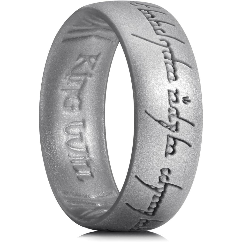imageKing Will Silicone Wedding Band for Men Women 18mm Ultra Thin Ring with Metallic Shimmer  Comfort Grip Inner Design  Hypoallergenic Rubber Wedding Ring for Gym Work Travel Size 714PMetallic Dark Gray