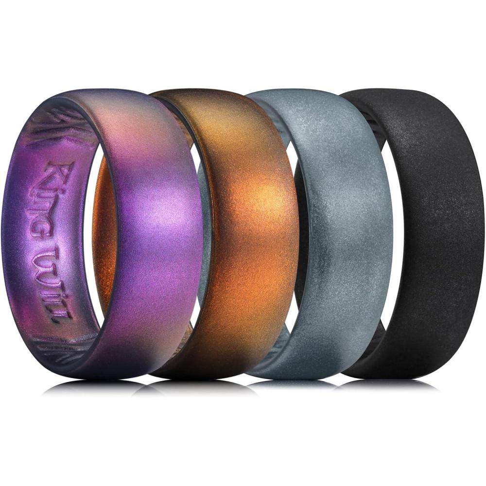 imageKing Will Silicone Wedding Band for Men Women 18mm Ultra Thin Ring with Metallic Shimmer  Comfort Grip Inner Design  Hypoallergenic Rubber Wedding Ring for Gym Work Travel Size 714OrangePurpleBlackGray