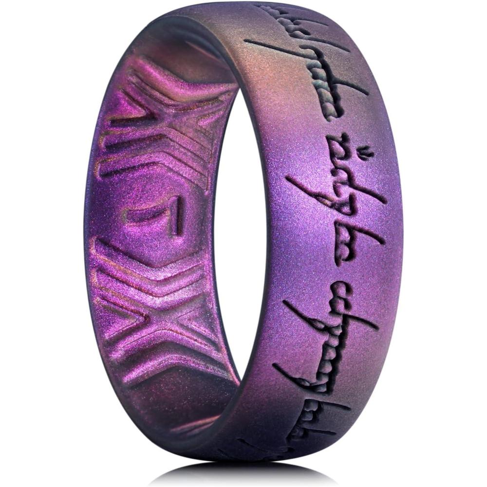 imageKing Will Silicone Wedding Band for Men Women 18mm Ultra Thin Ring with Metallic Shimmer  Comfort Grip Inner Design  Hypoallergenic Rubber Wedding Ring for Gym Work Travel Size 714PStarry Sky Purple
