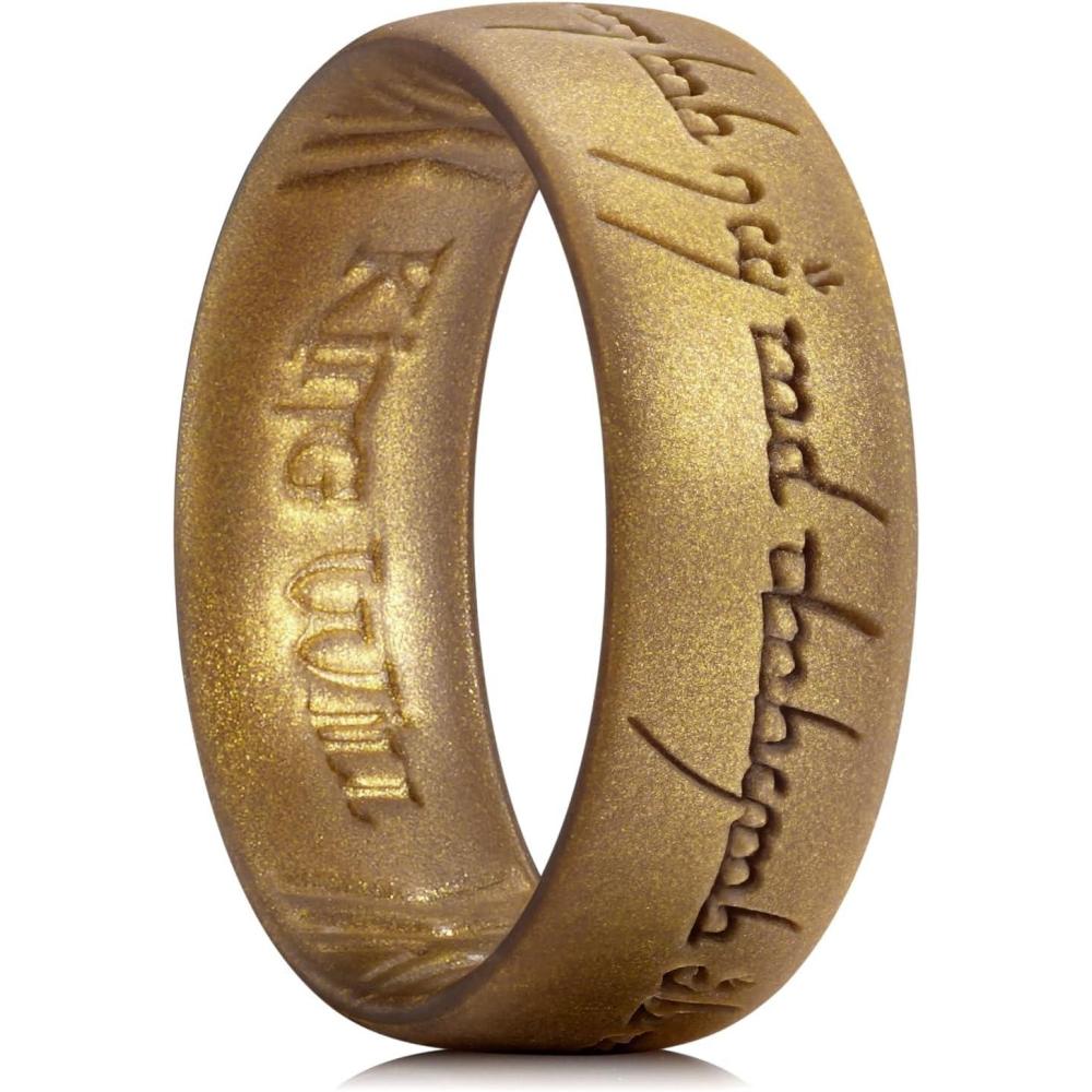 imageKing Will Silicone Wedding Band for Men Women 18mm Ultra Thin Ring with Metallic Shimmer  Comfort Grip Inner Design  Hypoallergenic Rubber Wedding Ring for Gym Work Travel Size 714PMetallic Brown