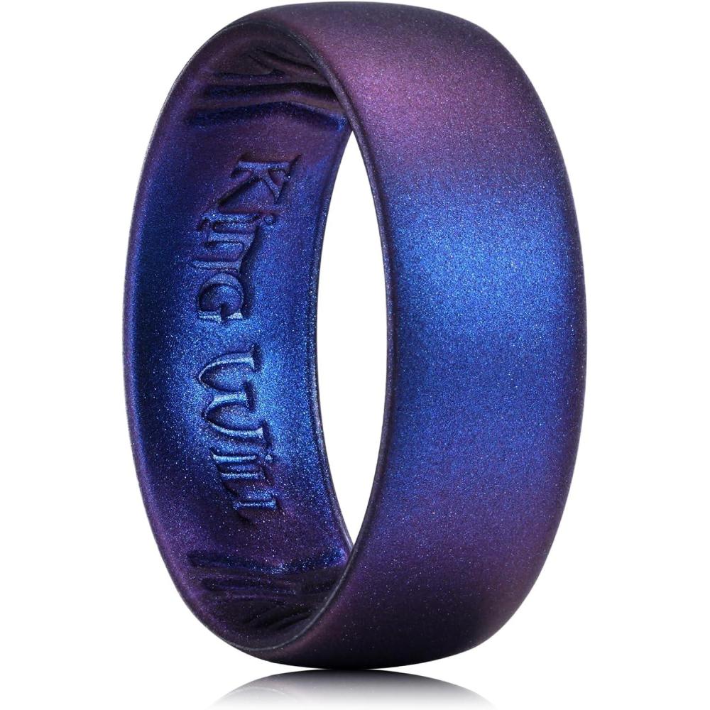 imageKing Will Silicone Wedding Band for Men Women 18mm Ultra Thin Ring with Metallic Shimmer  Comfort Grip Inner Design  Hypoallergenic Rubber Wedding Ring for Gym Work Travel Size 714Deep Blue