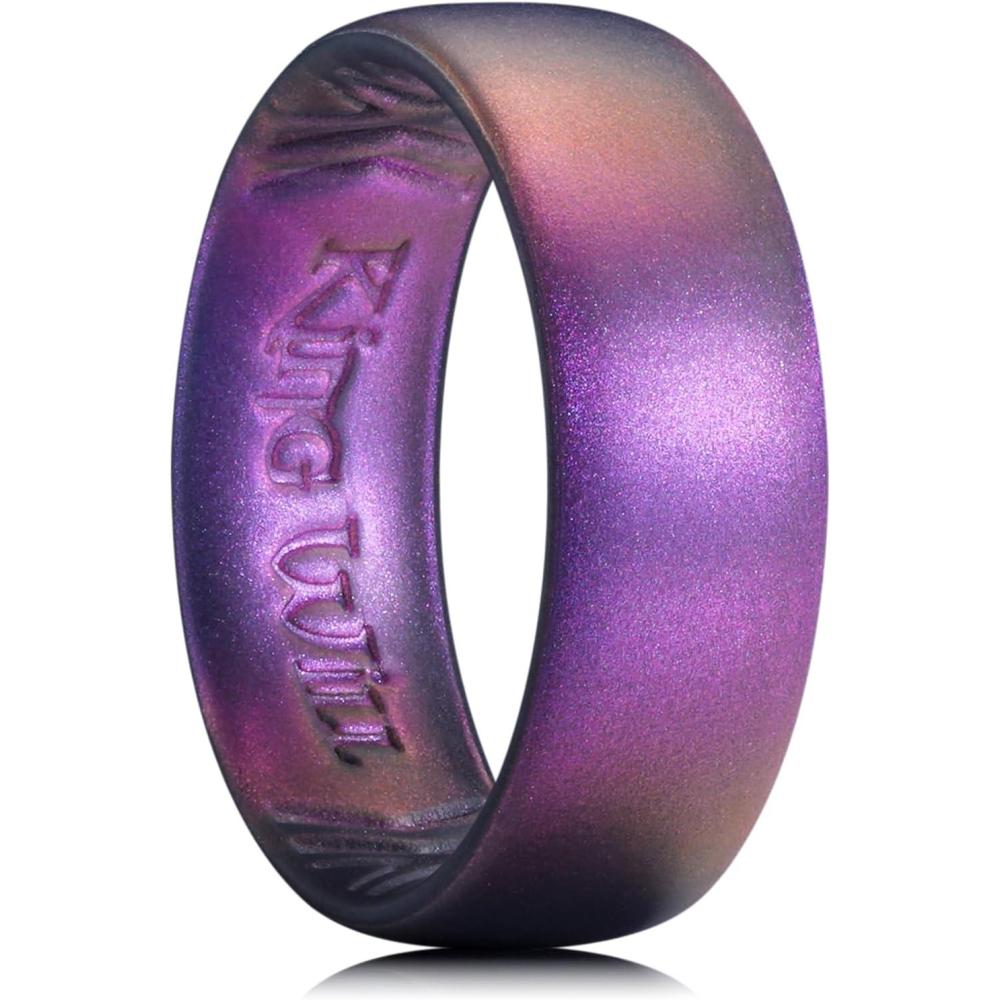 imageKing Will Silicone Wedding Band for Men Women 18mm Ultra Thin Ring with Metallic Shimmer Comfort Grip Inner Design Hypoallergenic Rubber Wedding Ring for Gym Work Travel Size 714Starry Sky Purple