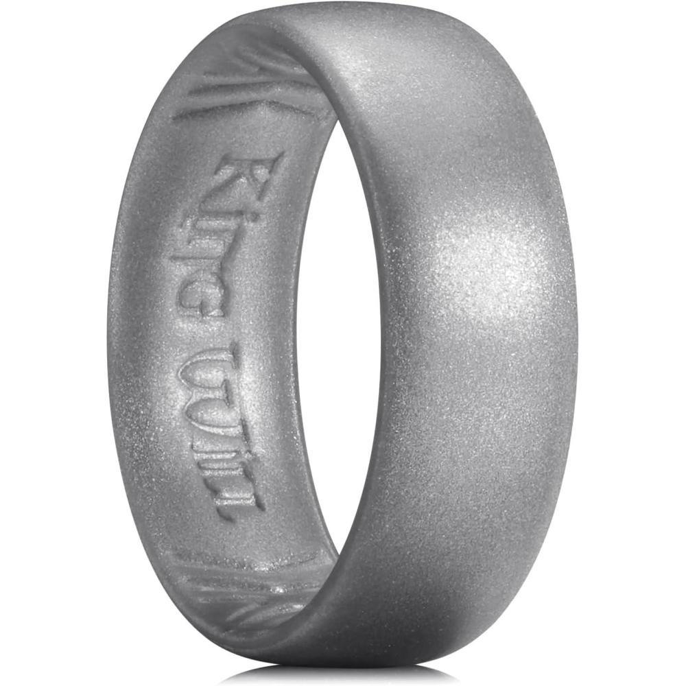 imageKing Will Silicone Wedding Band for Men Women 18mm Ultra Thin Ring with Metallic Shimmer  Comfort Grip Inner Design  Hypoallergenic Rubber Wedding Ring for Gym Work Travel Size 714Metallic Dark Gray
