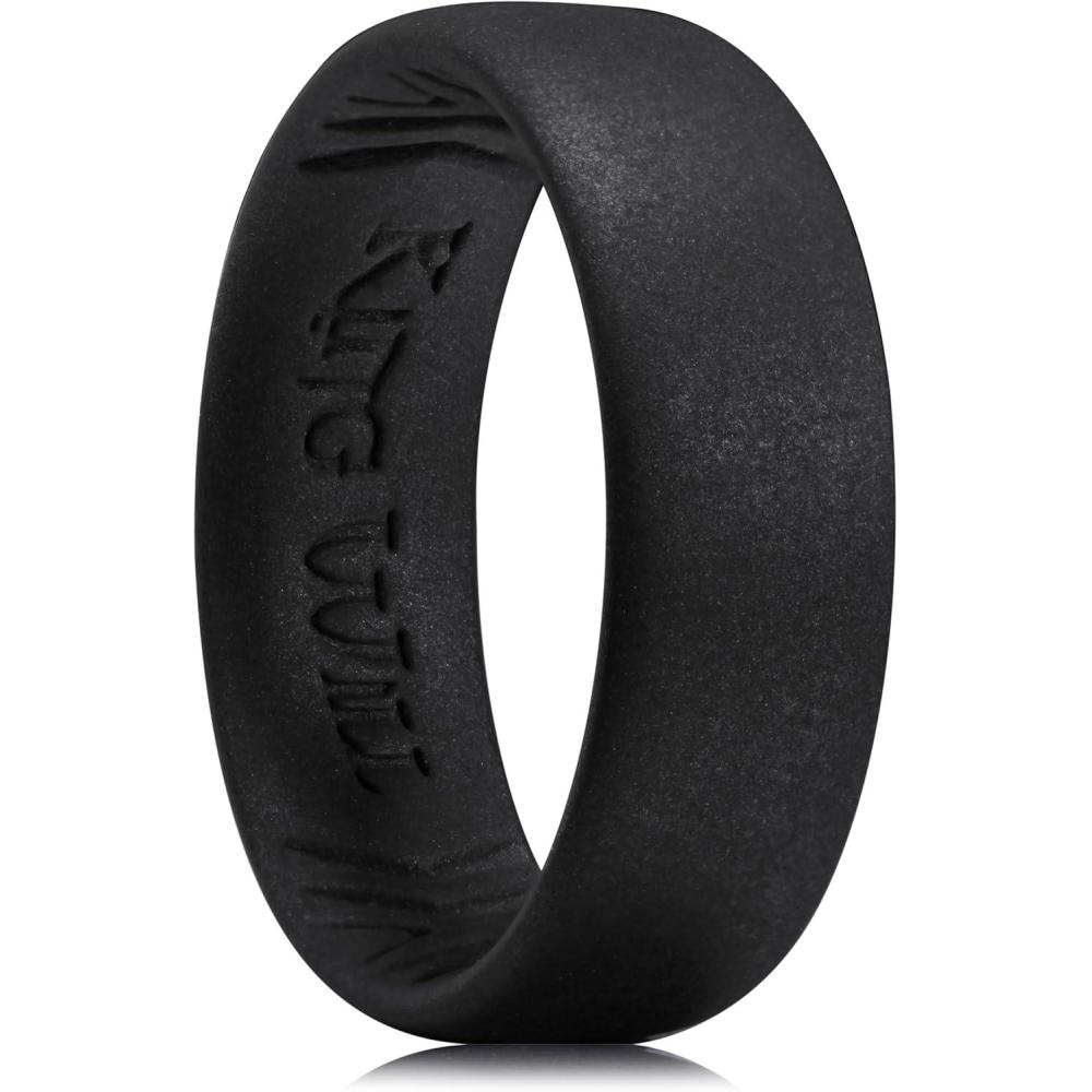 imageKing Will Silicone Wedding Band for Men Women 18mm Ultra Thin Ring with Metallic Shimmer  Comfort Grip Inner Design  Hypoallergenic Rubber Wedding Ring for Gym Work Travel Size 714Black