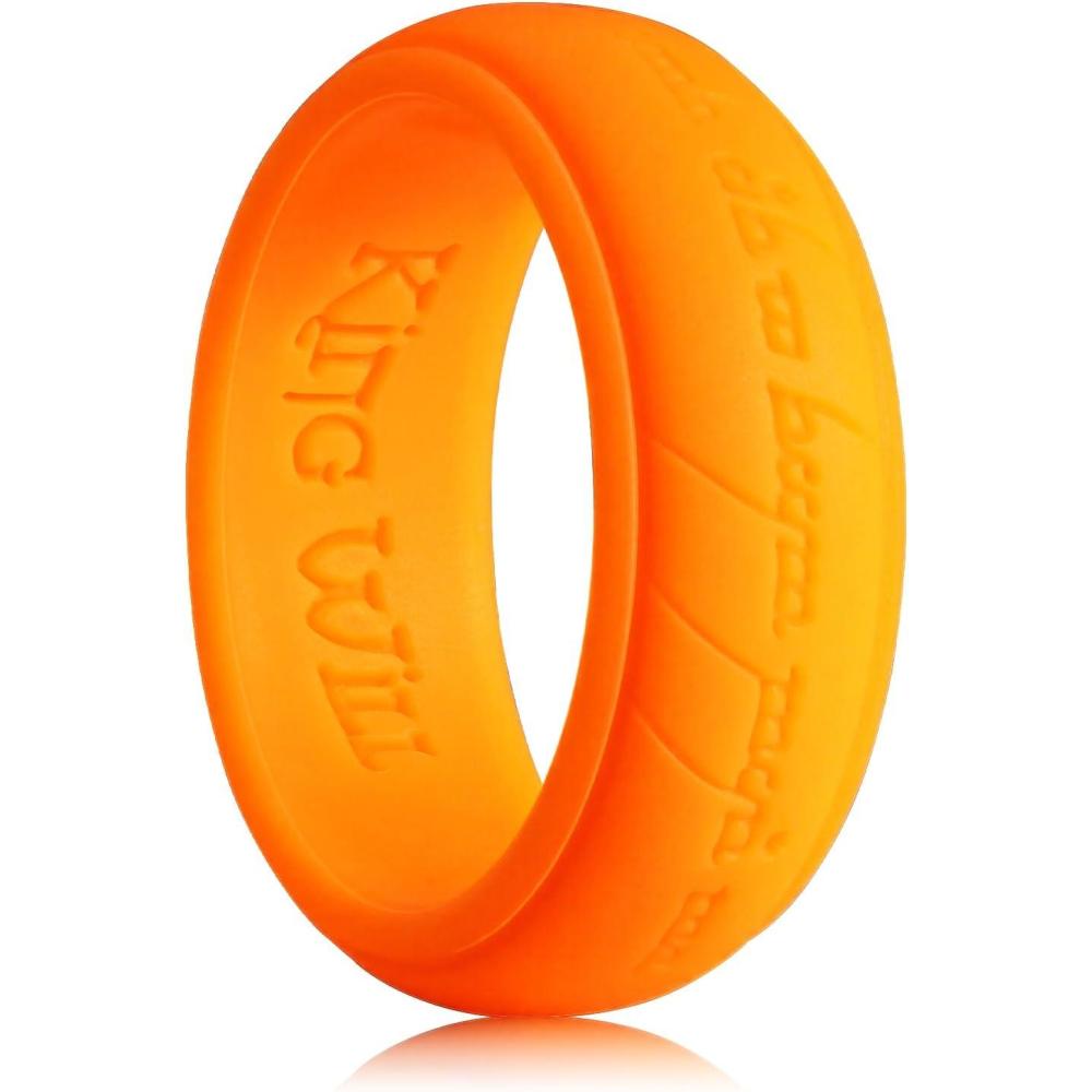 imageKing Will Silicone Wedding Band for Men8mm Width in BrownampampBlueampampOrangeampampGoldampampSliver Breathable Rubber Wedding Ring with Unique Pattern Design Comfort Fit Size 814Orange