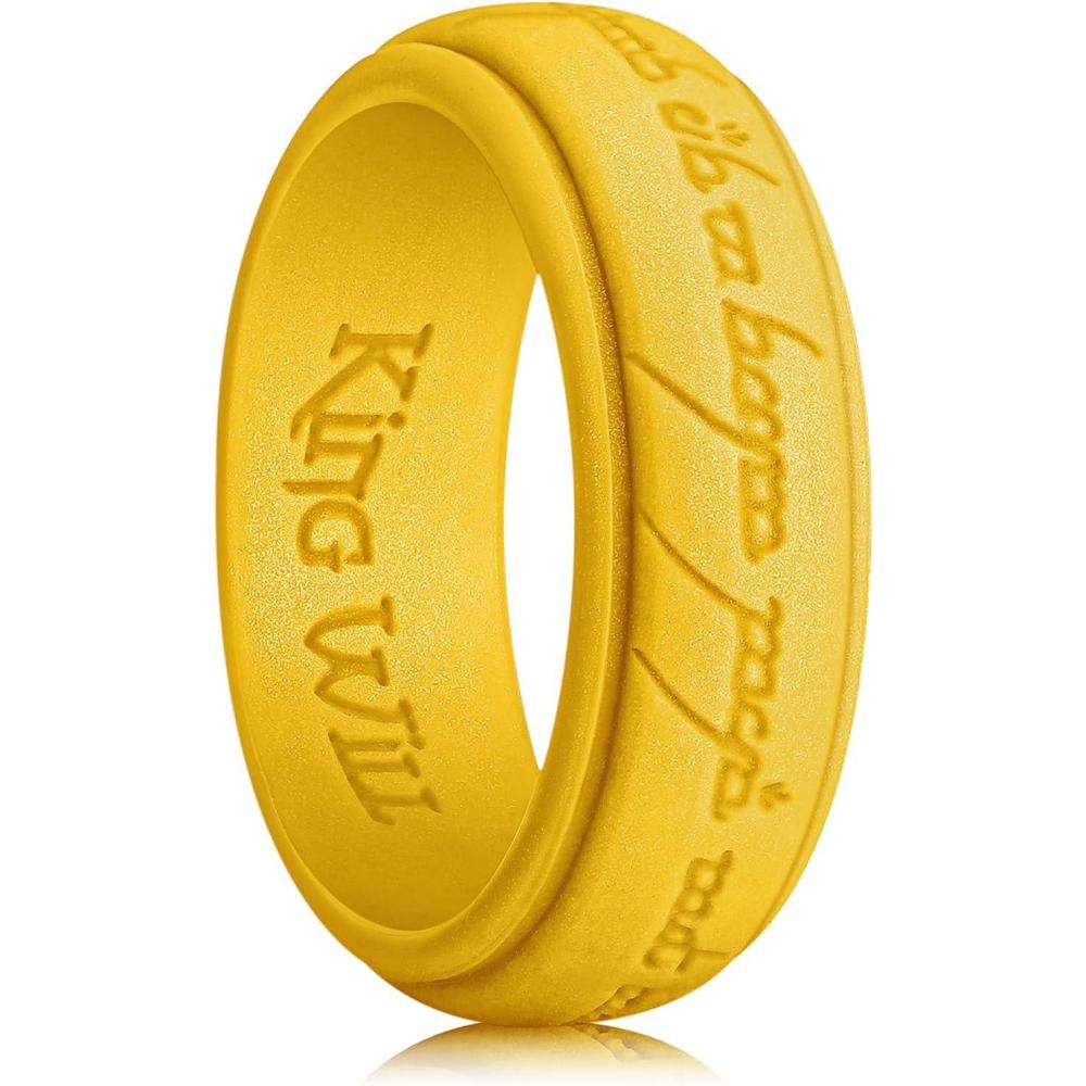 imageKing Will Silicone Wedding Band for Men8mm Width in BrownampampBlueampampOrangeampampGoldampampSliver Breathable Rubber Wedding Ring with Unique Pattern Design Comfort Fit Size 814Gold