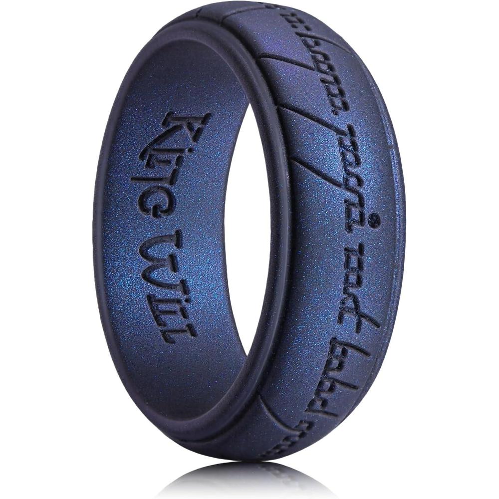 imageKing Will Silicone Wedding Band for Men8mm Width in BrownampampBlueampampOrangeampampGoldampampSliver Breathable Rubber Wedding Ring with Unique Pattern Design Comfort Fit Size 814Dark Blue