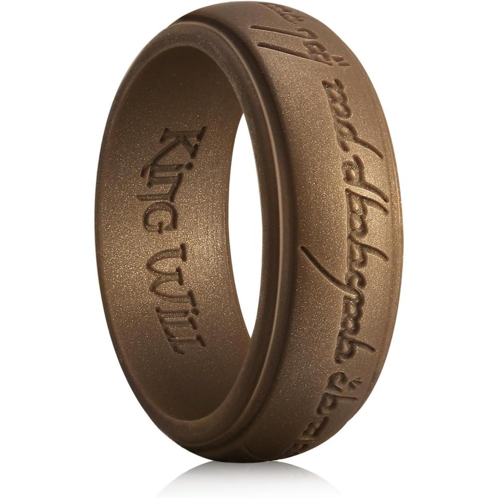 imageKing Will Silicone Wedding Band for Men8mm Width in BrownampampBlueampampOrangeampampGoldampampSliver Breathable Rubber Wedding Ring with Unique Pattern Design Comfort Fit Size 814Bronze