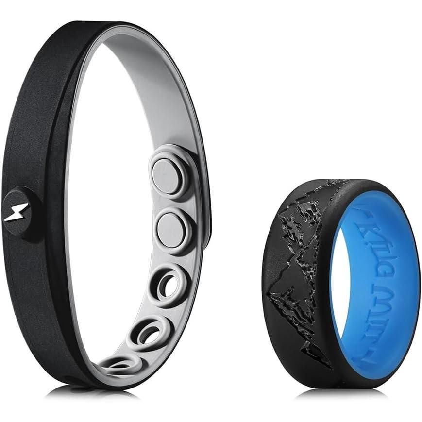 imageKing Will Silicone Wedding Ring with Mountain Peak Design ampamp Silicone Bracelets Set  For Men Women