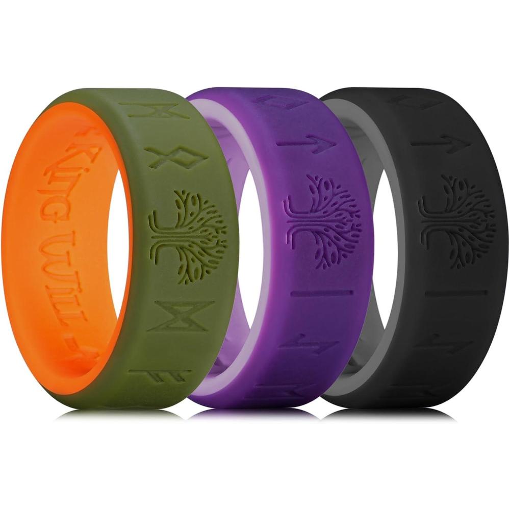 imageKing Will Silicone Wedding Rings For Men 4 Pack Rubber Wedding Bands with Celtic Knot Pattern 8mm Wide 22mm Thick Comfort Fit Size 13Pack 3A