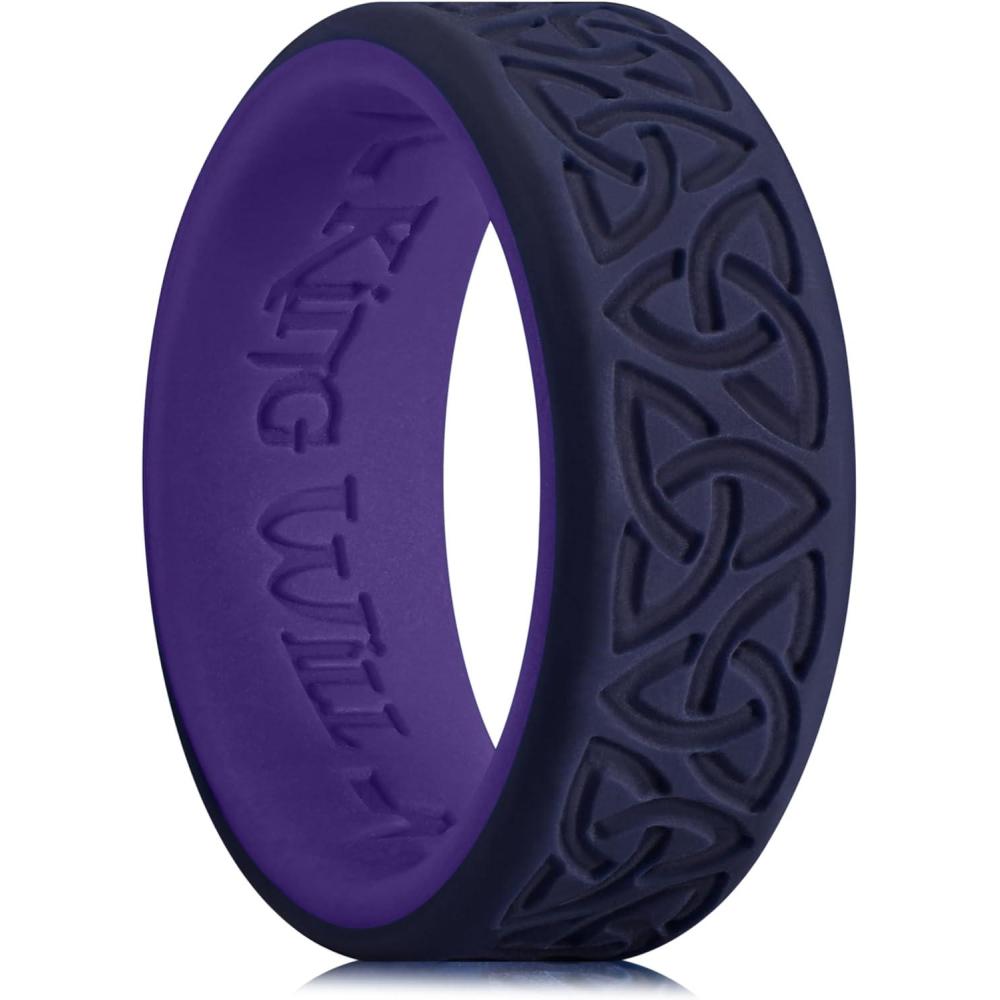 imageKing Will Silicone Wedding Rings For Men 4 Pack Rubber Wedding Bands with Celtic Knot Pattern 8mm Wide 22mm Thick Comfort Fit Size 13TwoTone Purple
