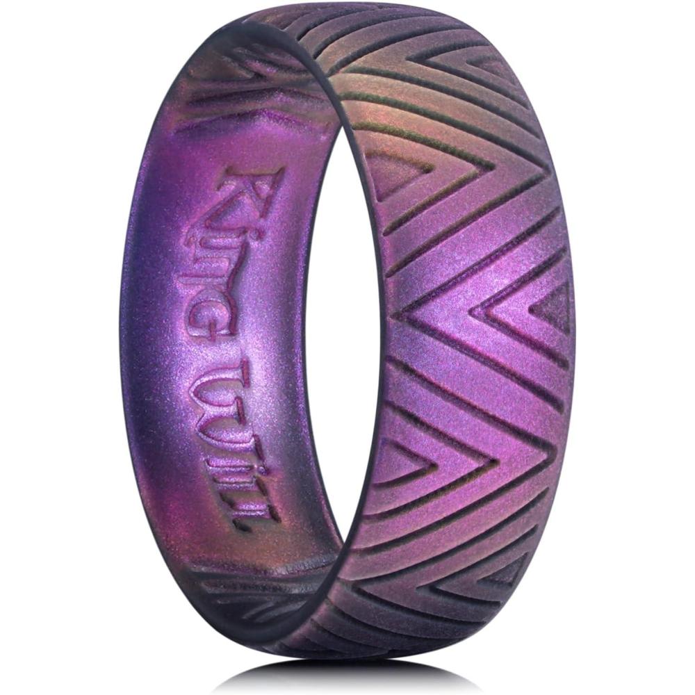 imageKing Will Silicone Wedding Rings For Men 66mm Wide 18mm Thick TriangularStarFlower Pattern Design Rubber Wedding Bands Breathable Design Comfort Fit Size 713AStarry Sky Purple