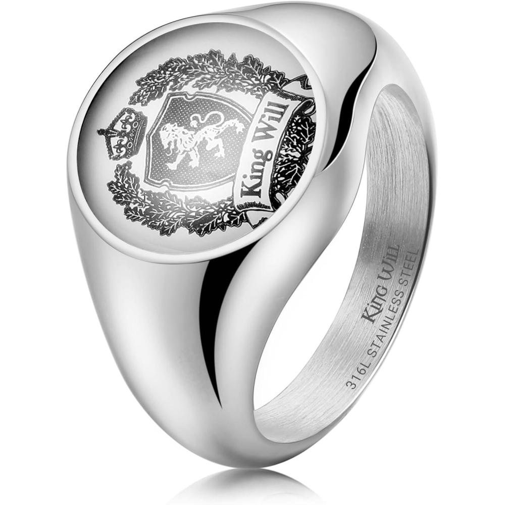 imageKing Will Stainless Steel Ring for Men  Meteorite Inlay Matte Finished BlackSilverGold Plated Pinky Signet With SkullLion Pattern  Comfort Fit Thumb Ring Size 714Gunmetal