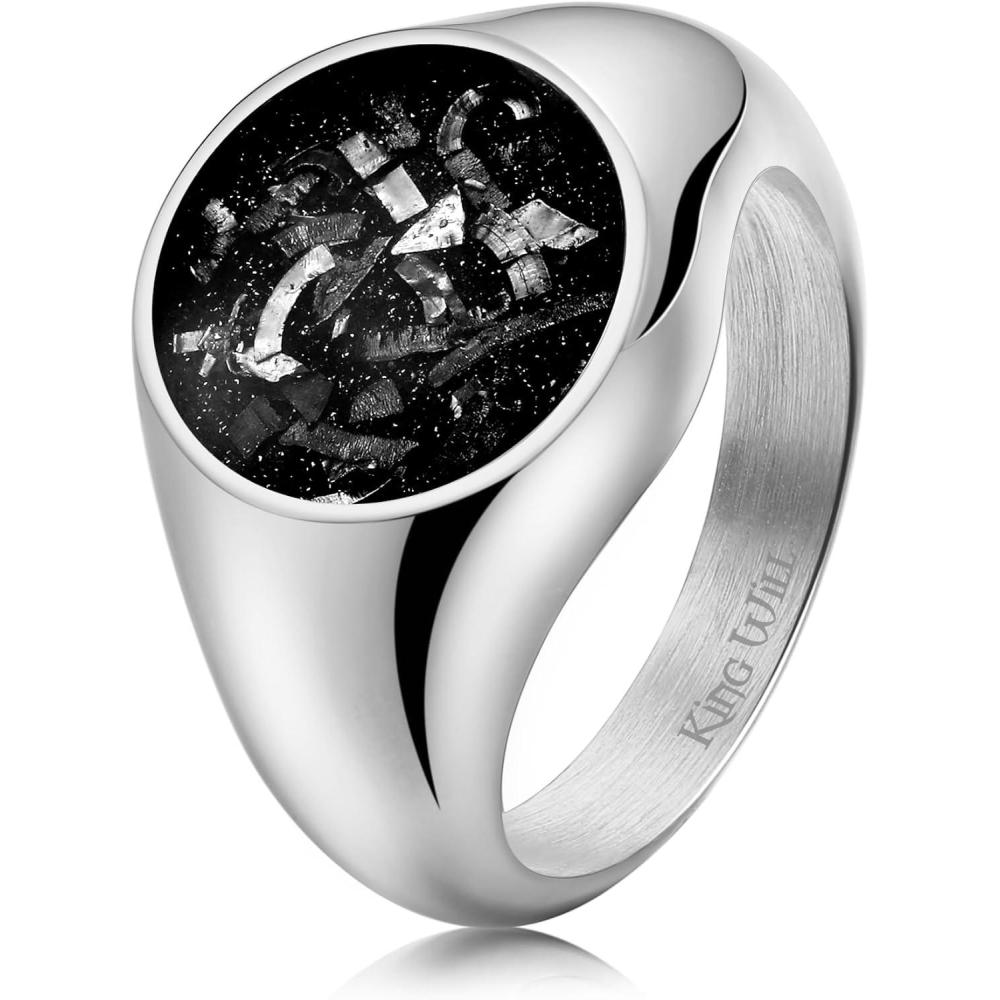 imageKing Will Stainless Steel Ring for Men  Meteorite Inlay Matte Finished BlackSilverGold Plated Pinky Signet With SkullLion Pattern  Comfort Fit Thumb Ring Size 714Silver