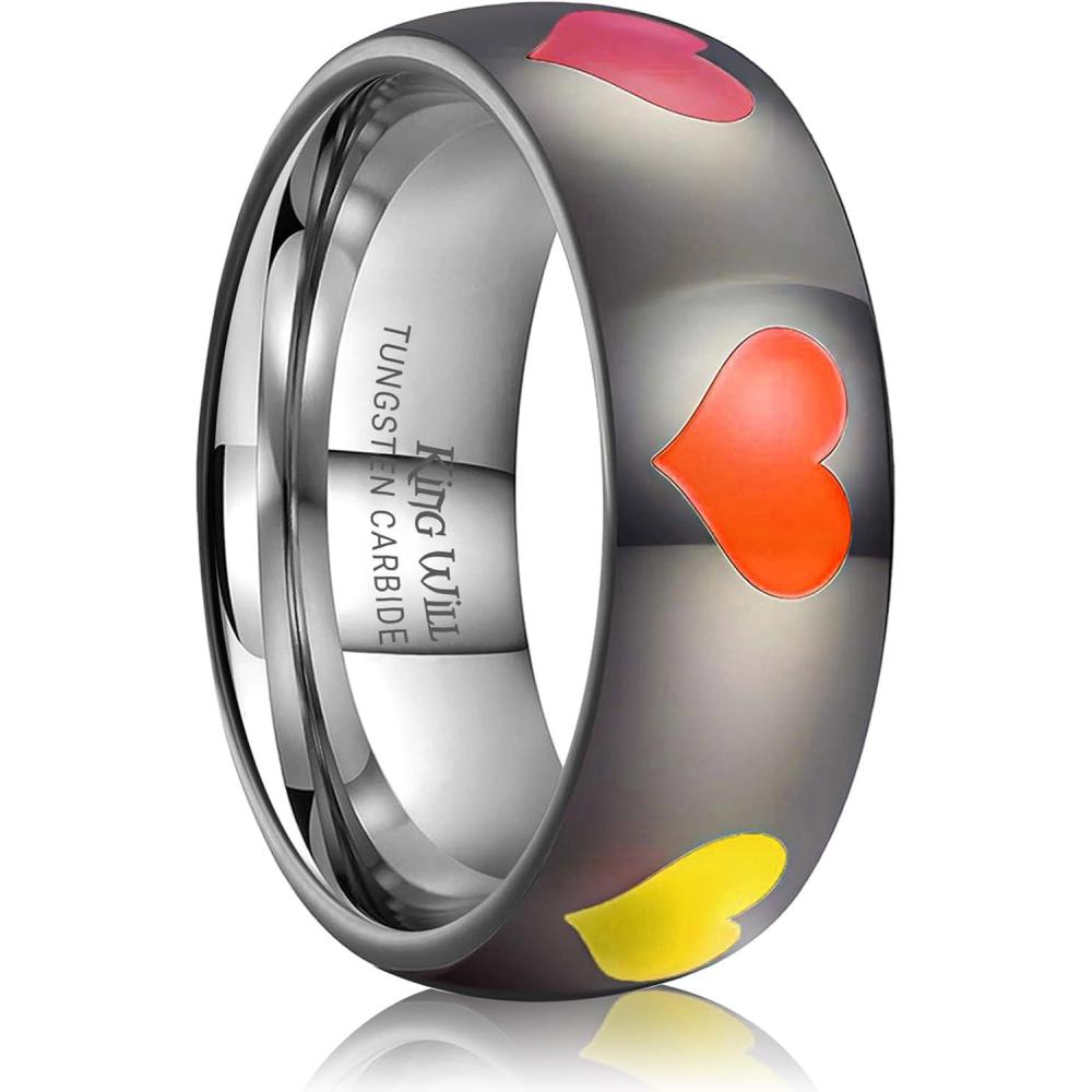 imageKing Will Titanium Steel Wedding Band for Men Women8mm BlackSliver Wedding Ring with Stars and Hearts in Vary Colors Design Comfort Fit Size 10HeartBalck