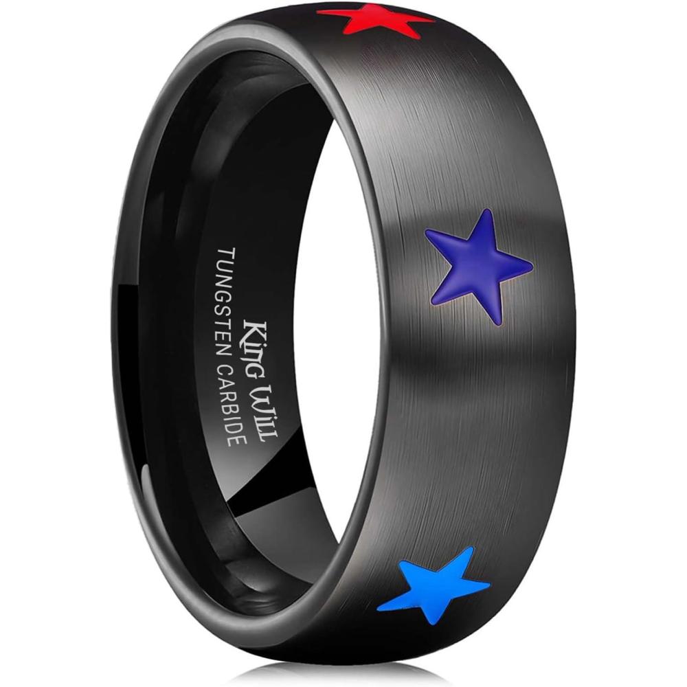 imageKing Will Titanium Steel Wedding Band for Men Women8mm BlackSliver Wedding Ring with Stars and Hearts in Vary Colors Design Comfort Fit Size 10StarBlack