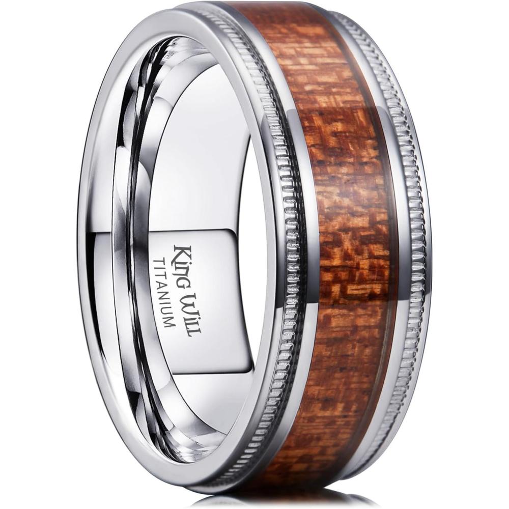 imageKing Will Titanium Wedding Band for Men 78mm BlackSilverGold Titanium Men Ring with KoaMaple Wood Inlay Wooden Wedding Ring for Men Women Comfort Fit Size 614ASilver Koa Wood