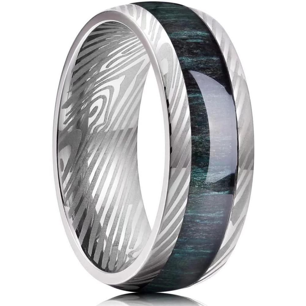 imageKing Will Titanium Wedding Band for Men 78mm BlackSilverGold Titanium Men Ring with KoaMaple Wood Inlay Wooden Wedding Ring for Men Women Comfort Fit Size 614CSliver Green Wood