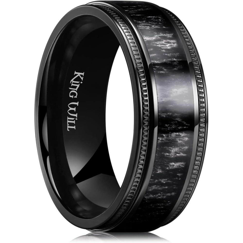 imageKing Will Titanium Wedding Band for Men 78mm BlackSilverGold Titanium Men Ring with KoaMaple Wood Inlay Wooden Wedding Ring for Men Women Comfort Fit Size 614ABlack Millettia Wood