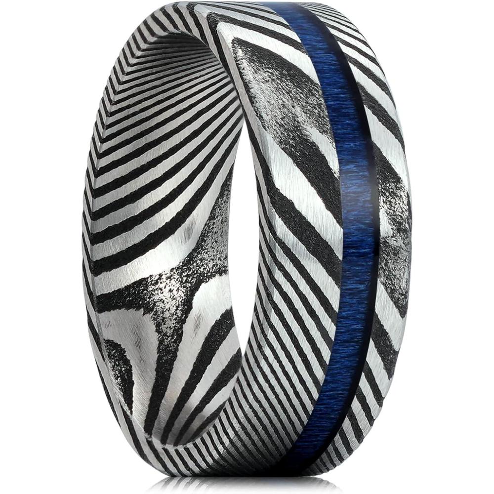 imageKing Will Titanium Wedding Band for Men 78mm BlackSilverGold Titanium Men Ring with KoaMaple Wood Inlay Wooden Wedding Ring for Men Women Comfort Fit Size 614DBlue
