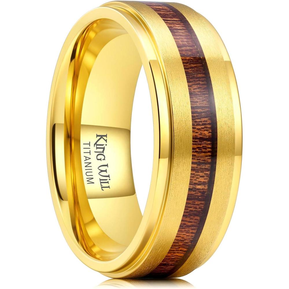 imageKing Will Titanium Wedding Band for Men 78mm BlackSilverGold Titanium Men Ring with KoaMaple Wood Inlay Wooden Wedding Ring for Men Women Comfort Fit Size 614BGold Koa Wood
