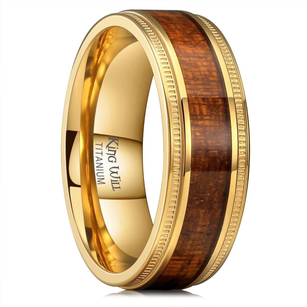 imageKing Will Titanium Wedding Band for Men 78mm BlackSilverGold Titanium Men Ring with KoaMaple Wood Inlay Wooden Wedding Ring for Men Women Comfort Fit Size 614AGold Sapele Wood