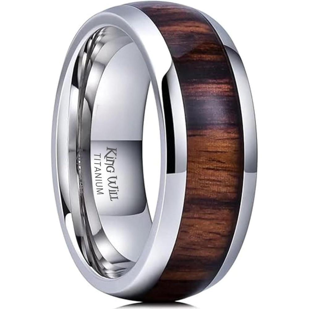imageKing Will Titanium Wedding Band for Men 78mm BlackSilverGold Titanium Men Ring with KoaMaple Wood Inlay Wooden Wedding Ring for Men Women Comfort Fit Size 614CSilver 8mm Koad Wood