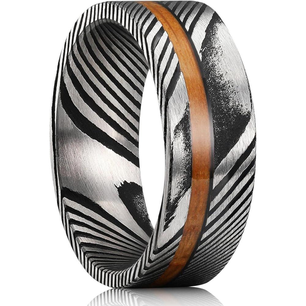 imageKing Will Titanium Wedding Band for Men 78mm BlackSilverGold Titanium Men Ring with KoaMaple Wood Inlay Wooden Wedding Ring for Men Women Comfort Fit Size 614DBlack