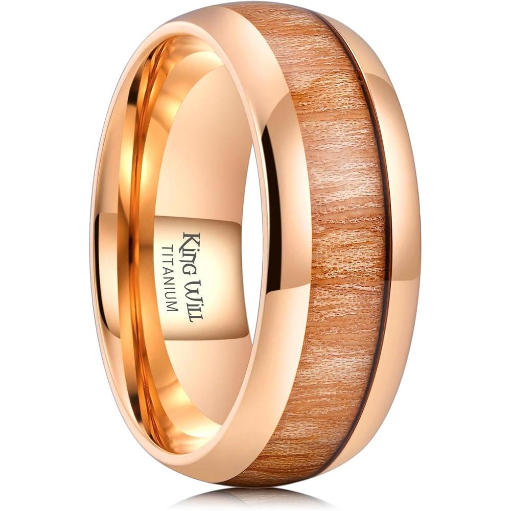 imageKing Will Titanium Wedding Band for Men 78mm BlackSilverGold Titanium Men Ring with KoaMaple Wood Inlay Wooden Wedding Ring for Men Women Comfort Fit Size 614CRose Gold 8mm Wood