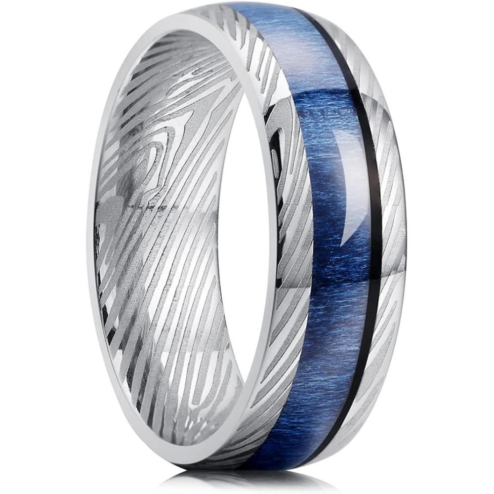 imageKing Will Titanium Wedding Band for Men 78mm BlackSilverGold Titanium Men Ring with KoaMaple Wood Inlay Wooden Wedding Ring for Men Women Comfort Fit Size 614CSliver Blue Wood