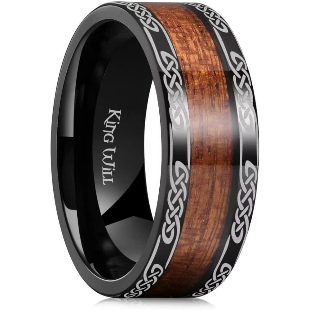 imageKing Will Titanium Wedding Band for Men 78mm BlackSilverGold Titanium Men Ring with KoaMaple Wood Inlay Wooden Wedding Ring for Men Women Comfort Fit Size 614Celtic Knot