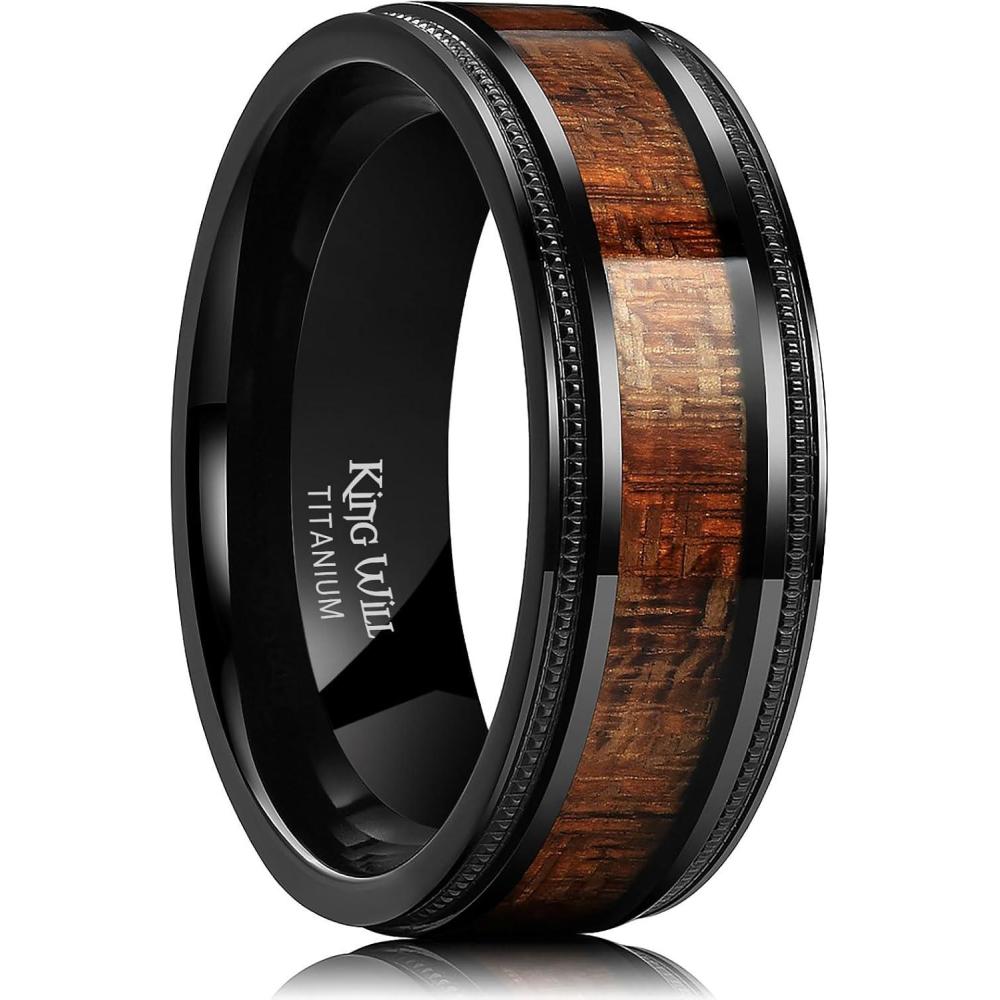 imageKing Will Titanium Wedding Band for Men 78mm BlackSilverGold Titanium Men Ring with KoaMaple Wood Inlay Wooden Wedding Ring for Men Women Comfort Fit Size 614ABlack Koa Wood