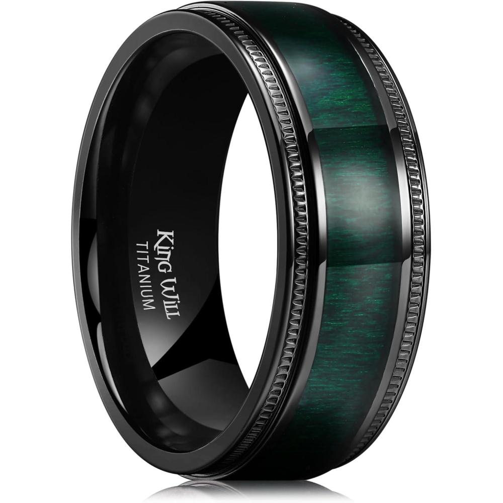 imageKing Will Titanium Wedding Band for Men 78mm BlackSilverGold Titanium Men Ring with KoaMaple Wood Inlay Wooden Wedding Ring for Men Women Comfort Fit Size 614ABlack Green Maple Wood