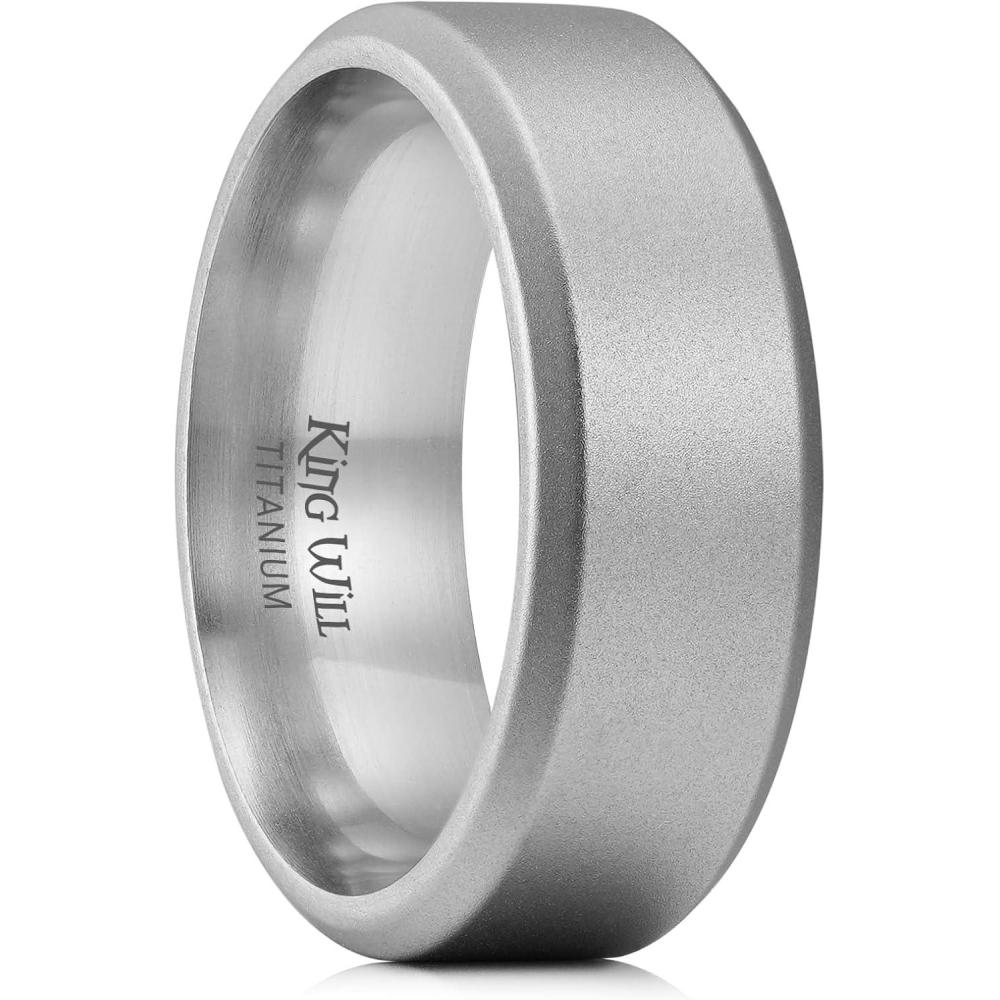 imageKing Will Titanium Wedding Band for Men Women 310mm Width BlackSliverGold High Purity Titanium Promise Wedding Ring Comfort Fit for Daily Wear Size 614FSliver 8mm Frosted