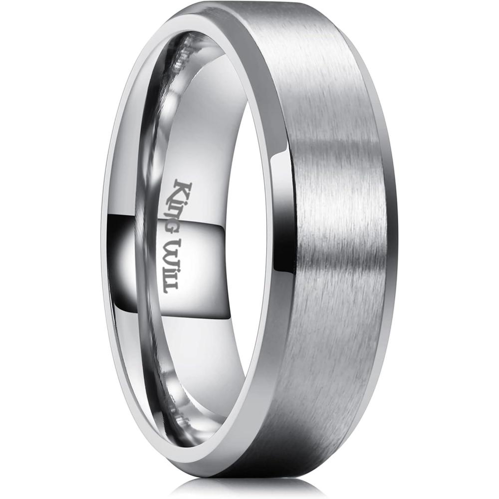 imageKing Will Titanium Wedding Band for Men Women 310mm Width BlackSliverGold High Purity Titanium Promise Wedding Ring Comfort Fit for Daily Wear Size 614CSilver 7mm