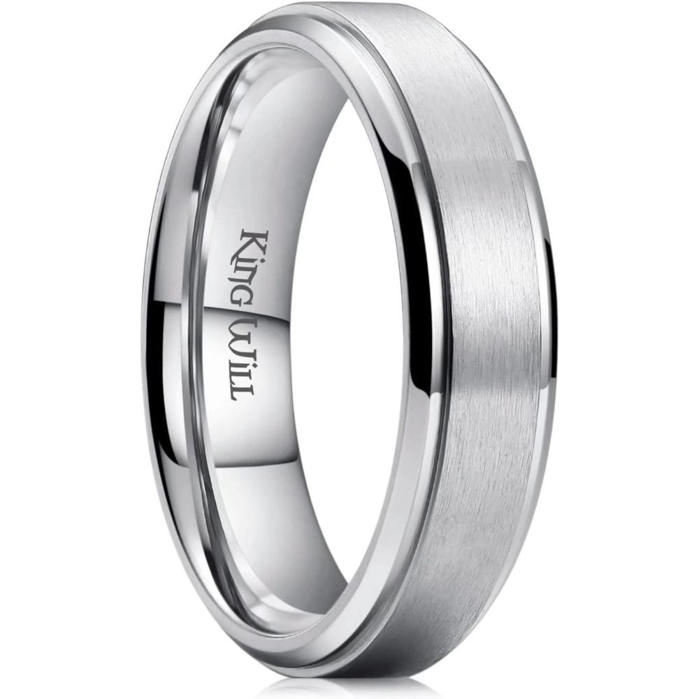 imageKing Will Titanium Wedding Band for Men Women 310mm Width BlackSliverGold High Purity Titanium Promise Wedding Ring Comfort Fit for Daily Wear Size 614BSilver 6mm