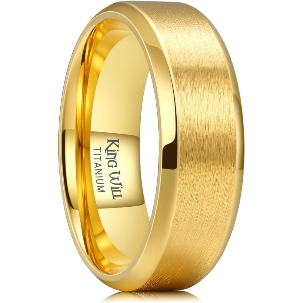 imageKing Will Titanium Wedding Band for Men Women 310mm Width BlackSliverGold High Purity Titanium Promise Wedding Ring Comfort Fit for Daily Wear Size 614DGold 8mm