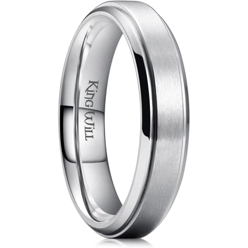 imageKing Will Titanium Wedding Band for Men Women 310mm Width BlackSliverGold High Purity Titanium Promise Wedding Ring Comfort Fit for Daily Wear Size 614BSilver 5mm