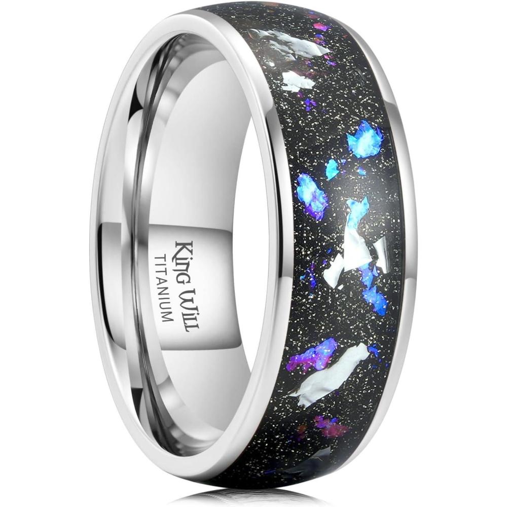 imageKing Will Titanium Wedding Band for Men Women8mm Black Titanium Rings with Multicolor Foils Inlay Durable Wedding Rings with Domed ampamp Flat Cut Style Comfort Fit Size 713ABlackSliverPurple